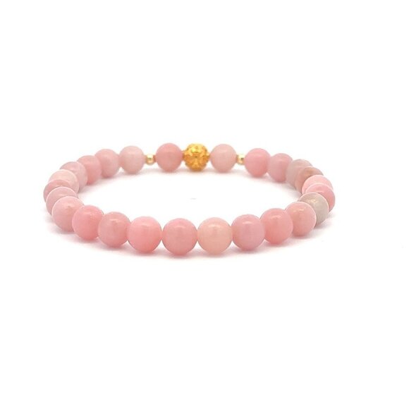 18K Gold Money Ball Lucky Charm Beads Bracelet Gemstones Pink Opal 6mm - Picture 5 of 5